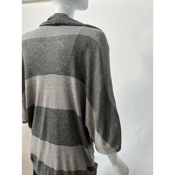 Splendid Womens Tunic Sweater Gray Stripe Short Sleeve Drape Neck Tight Knit M - Picture 6 of 12